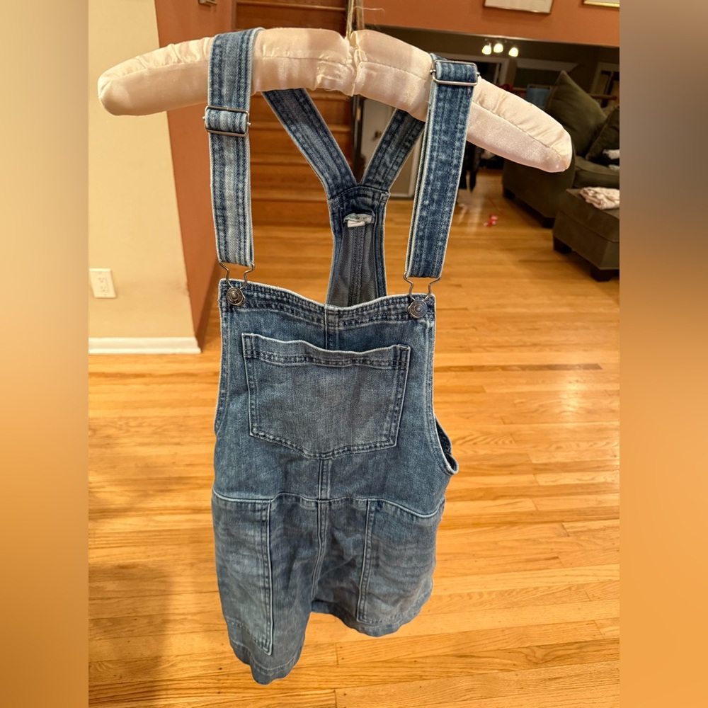 Aerie Denim Overall Romper Floral Embroidered Pocket Size Small